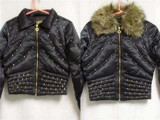 LOT 29 Black DOWN JACKET Gold Studs Jr Small NWT $128 removable faux 