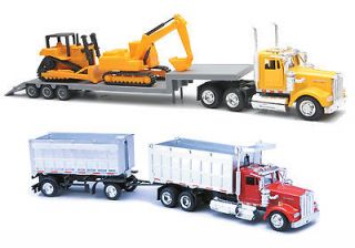 KENWORTH LOWBOY TRAILER hauling construction Equipments & Dump Truck