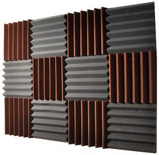  12 Pack) BROWN/CHARCOAL Acoustic Wedge Soundproofing Studio Foam Tiles
