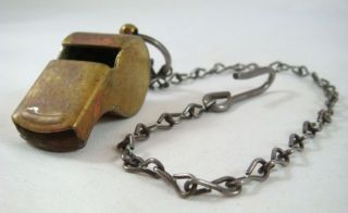 Vintage World War II Brass Military 1940s Officers Whistle With Chain