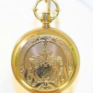 18K Yellow Gold Lady Elgin Pocket Watch Key Wind and Key Set Made in 