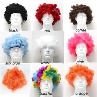   Rainbow Afro Clown Hair Football Fan Adult Child Costume Curly Wig