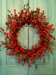 Orange and Red Berry Artificial Christmas Holiday Wreath