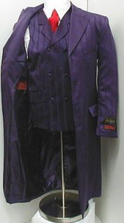 Mens 3 Pc Long Purple Zoot Dress Suit 38 Long 38L NEW Jacket, Pants 