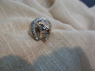 14k yellow gold diamond horseshoe & horse ring size 6