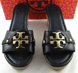 Tory Burch Patti black Leather Wedges Shoes 5 to 11