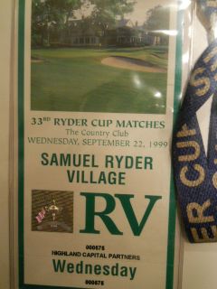 RARE  HISTORIC 1999 Ryder Cup Unused Ticket Badge w/ lanyard  Justin 