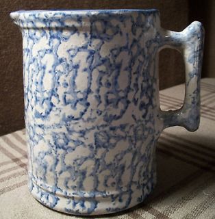 Small blue and white spongeware pitcher stoneware