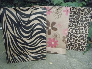 10 or 15 LARGE ANIMAL ZEBRA FLOWER PRINT GIFT PARTY CARRIER BAGS 