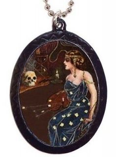 Goth Pinup Victorian w/ Skull Necklace Gothic Weird