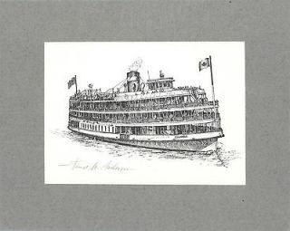   Columbia Boblo Island Boat ORIG Litho MARITIME by Janet Anderson
