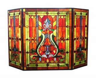 Handcrafted 44 X 28 Tiffany Style Stained Glass Victorian Fireplace 