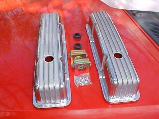 old school finned polished aluminum valve covers,TALL,SB Chevy,street 