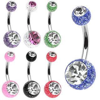 GlitterBall Crystal Gem Belly Bar   Choose Your Colour And Size