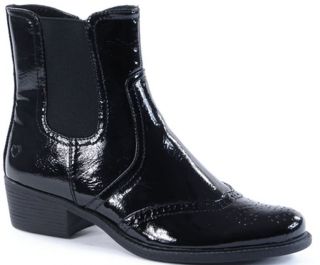 Heavenly feet black patent brogue effect ankle boot, great comfort 