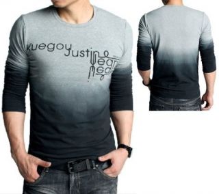 Men‘s Fashion Gradual change Round neck Cotton Long sleeve T Shirt 