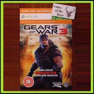 Gears of War 3 ►COMMANDO DOM◄ DLC Skin Code Pack XBOX 360 Comando 