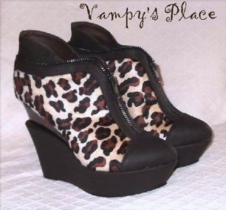 Leopard Double Platform High Heel Ankle Boots Sz 10 Wedge Shoes NEW 