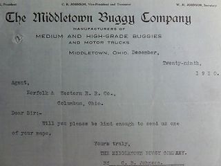 1910 Vintage Letterhead The Middletown Oh Buggy Co Motor Trucks Renick 