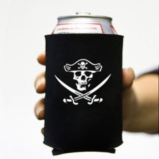Jolly Roger 2 Beer Soda Can Koozie Koolie Cooler Pirate Skull Swords 