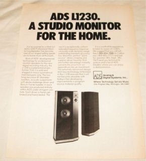 ADS L1230 Professional Monitor Speakers PRINT AD 1981