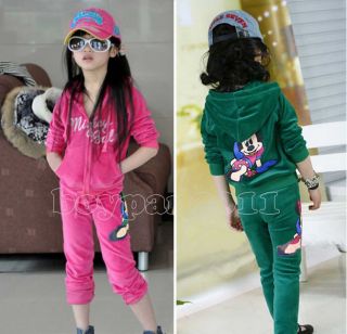New Girls Mickey Mouse Velvet Sportswear And Leggings Pants Outfit 