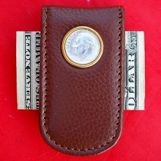 1964 Roosevelt Dime Silver 10c Coin Magnetic Leather Money Clip Card 