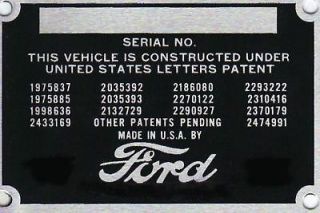   car truck rat rod street rod id info plate 1923 1924 1926 1926 1927