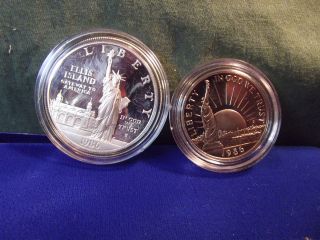 1986S Proof 2pc Liberty coins, silver dollar, clad half