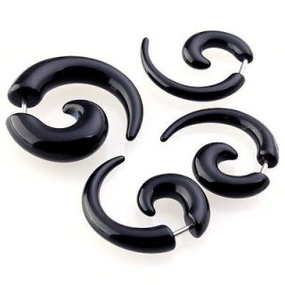 2pcs Black Acrylic Spiral Gauge Ear Plug Fake Cheater Expander 