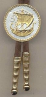   Mils Viking Ship Bolo Ties 2 Toned Gold on Silver Coin Jewelry