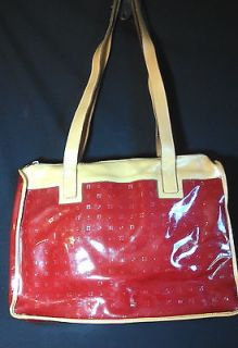 ARCADIA Scarlet Red Italian PATENT LEATHER with TAN accents BRIEF BAG 