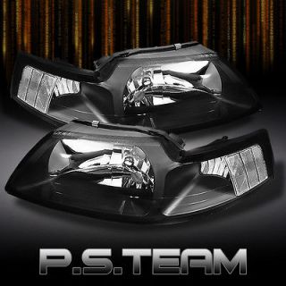 99 04 FORD MUSTANG BLACK CLEAR CRYSTAL HEADLIGHTS LIGHTS LAMPS LEFT 