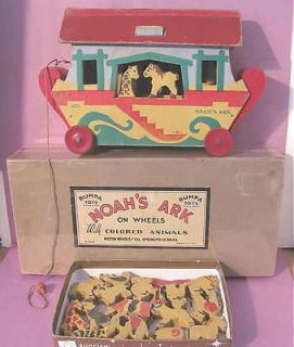 Vintage Milton Bradley Bumpa Pull Toy Lithograph NOAH ARK Animals 