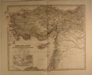 Turkey Cyprus Palestine Middle East beautiful 1874 Stieler original 