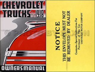 1938 Chevy Pickup and Truck Owner Manual with Envelope also some 1937 