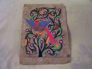   Primitive Indiginous Art Colorful Bird Painting on Hand Made Paper