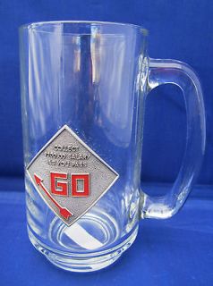 Glass Beer Stein Mug Monopoly PASS GO Collect $200 Enamel Metal Plate 