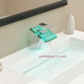 LED Waterfall Beautiful Bathroom Basin Sink Mixer Tap Galss Chrome 