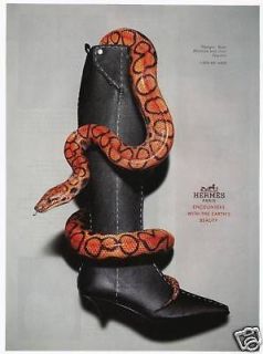 2001 Hermes Paris Danger Boot Boa Snake photo print ad