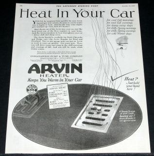 1925 OLD MAGAZINE PRINT AD, ARVIN AUTOMOBILE HEATER WILL KEEP YOU WARM 