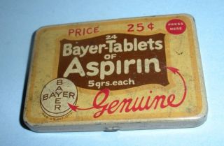 Vintage Bayer Aspirin Tin Advertising 1 3/4 by 2 1/2