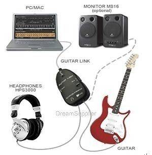 USB GUITAR 2 PC INTERFACE CABLE LINK AUDIO VOCAL RECORDING TRAINER 
