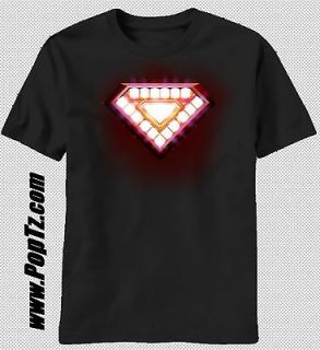   Tony Stark Glwoing Battery Core Marvel Avenger Hero T shirt top tee