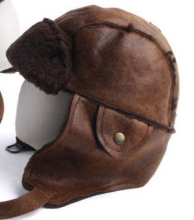   Faux Leather Fur Winter Warm Aviator Ear Flap Trapper Chapka Cap Hat