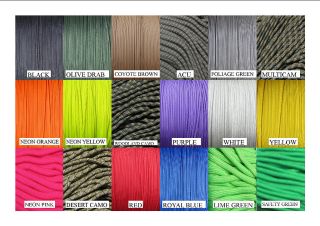 PARACHUTE CORD 550 PARACORD 100 1000 7 STRAND US  NEW COLORS