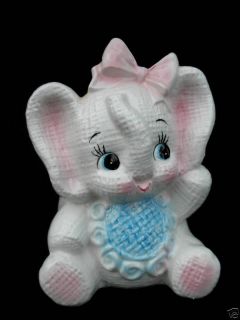 Vtg Nursery Baby Elephant Decor ESD Japan PLANTER CACHE Q Tip Holder 