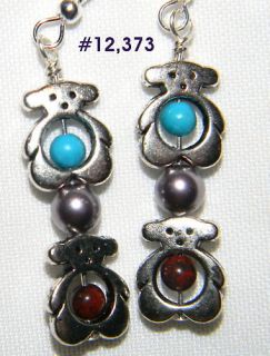 12373 Turquoise, Mauve Austrian Pearl & Brick Jaspervin Silver Bear 