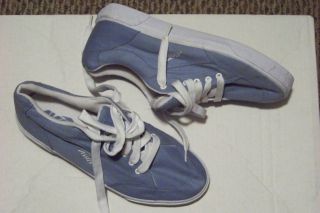 womens avia blue tone cotton fabric lace front tennis shoes size 8 1/2
