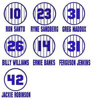Retired Chicago Cubs Pinstripe Jersey Baseball Vinyl Decals (7 Sticker 